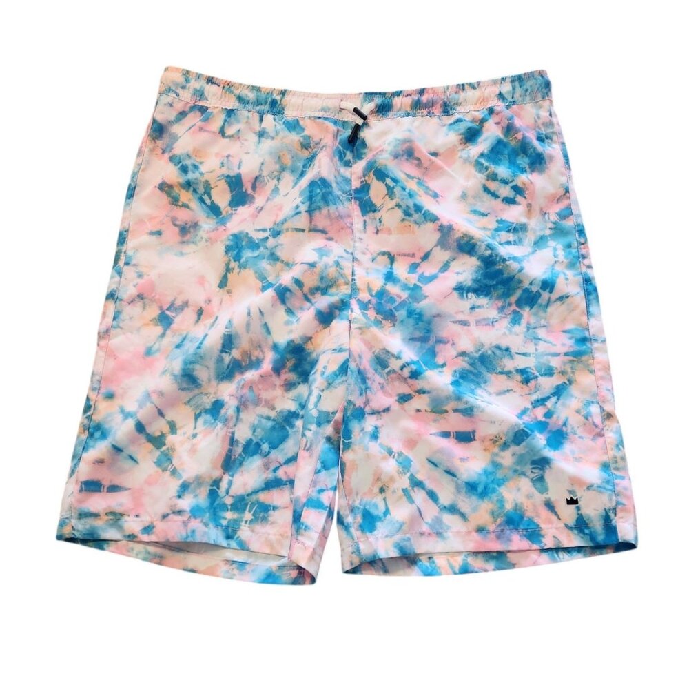 CROWN & IVY Swim Trunks Kids Boys XL Tie Dyed Lined Bathing Suit Blue Pink NEW